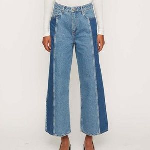 Just Female Calm Wide Leg High Waist Colorblock Jeans in Middle Blue